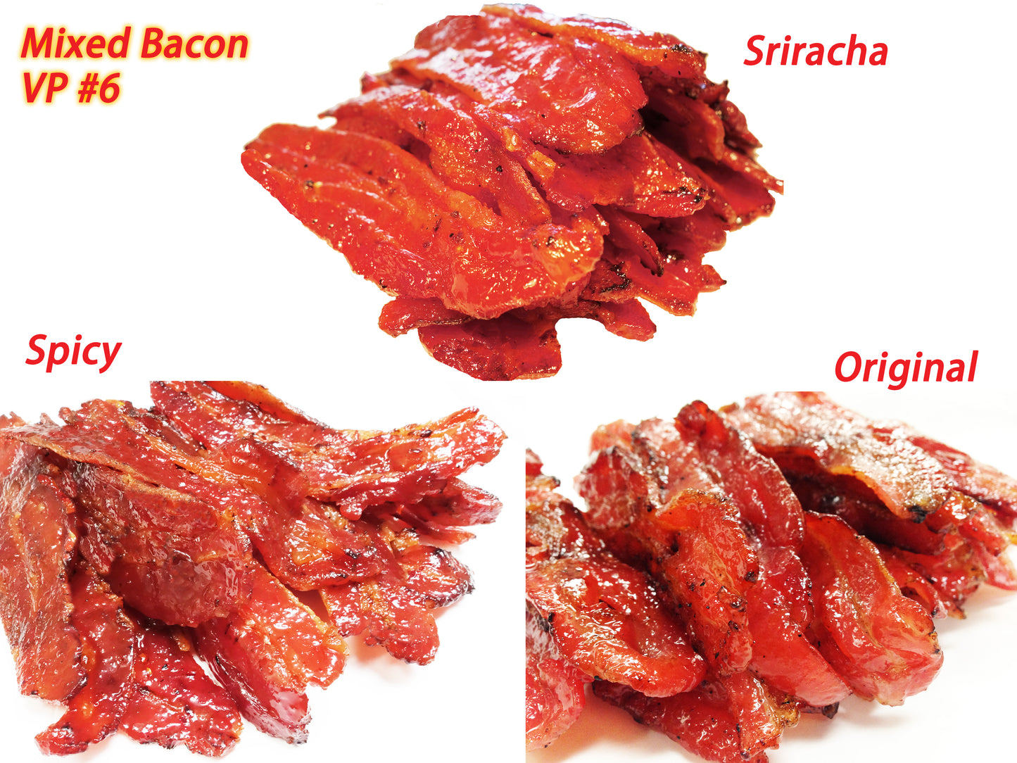Mixed Flavors Bacon Variety Pack (orig. 4oz / spicy 4oz / Sriracha spicy 4oz)