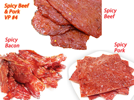 Spicy Beef & Pork Variety Pack (spicy beef 4oz / spicy pork 4oz / spicy bacon 4oz)