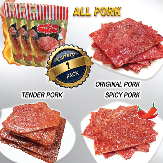 MIXED FLAVORS - ALL PORK (Original Pork+Original Tender Pork+Spicy Pork 4oz Each)