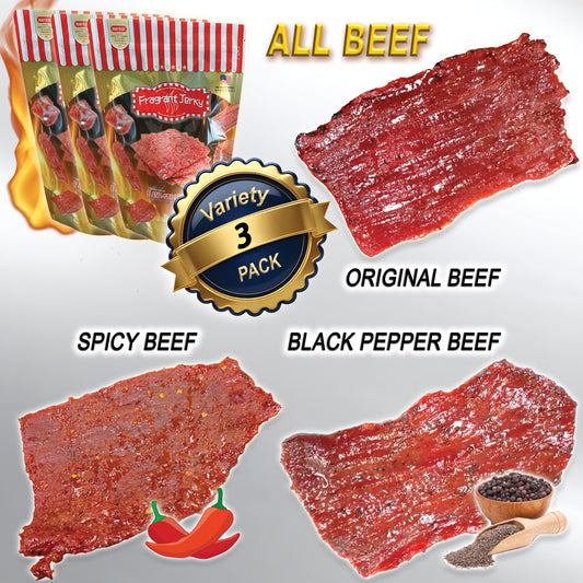 MIXED FLAVORS - ALL BEEF (Original+Spicy+Black Pepper Flavor 4oz Each)