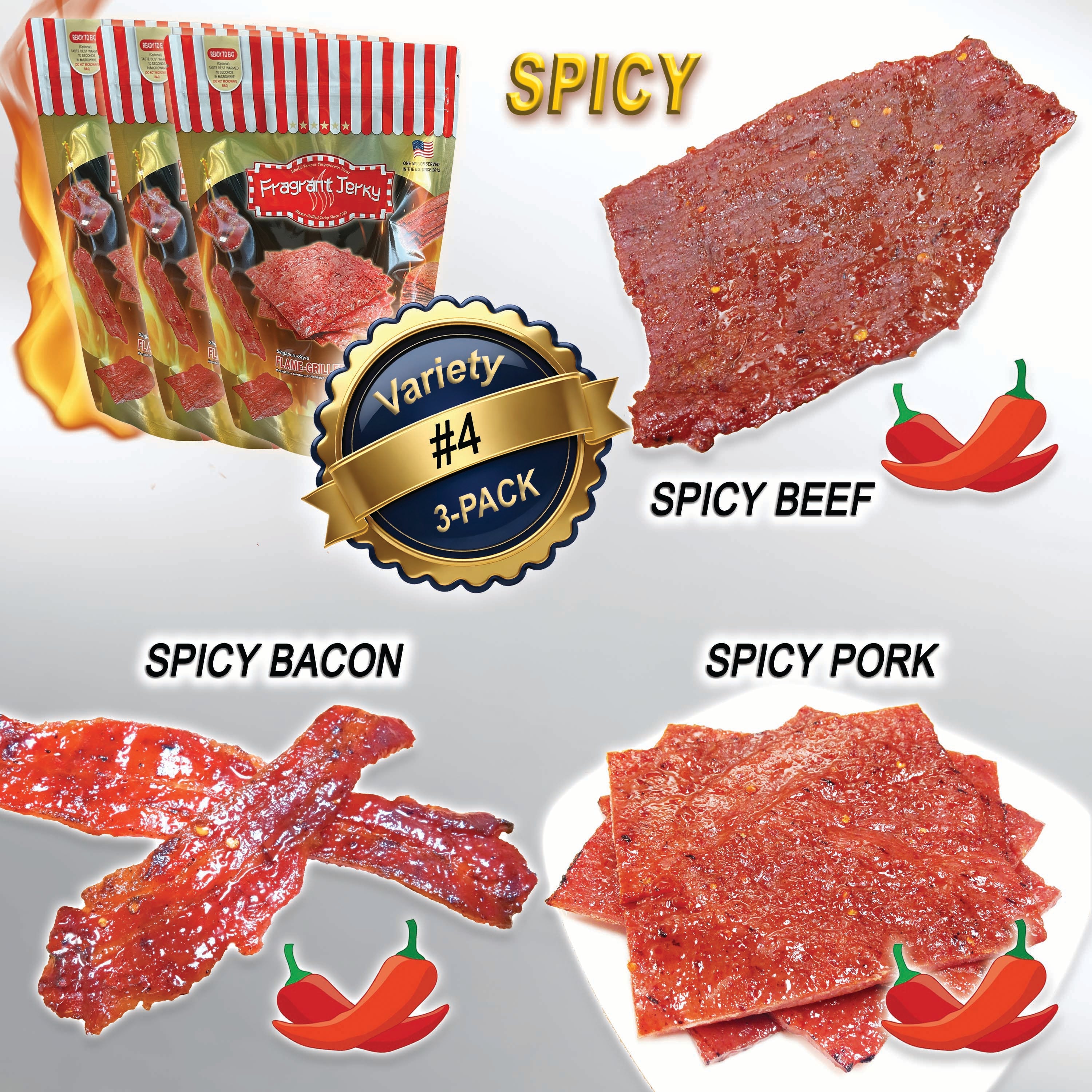 SPICY FLAVOR - BEEF+BACON+PORK (4oz Each) – Fragrant Jerky (USA SPICY FLAVOR - BEEF+BACON+PORK (4oz Each) – Fragrant Jerky (USA