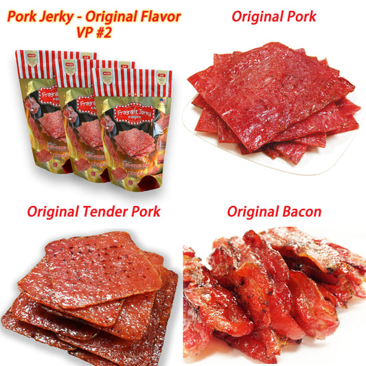 PORK - ORIGINAL FLAVOR VARIETY PACK (orig. pork 4oz / orig. tender pork 4oz / orig. bacon 4oz)