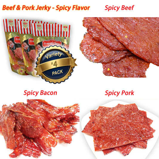 BEEF, PORK, BACON - SPICY FLAVOR (Spicy Beef/Pork/Bacon 4oz Each)