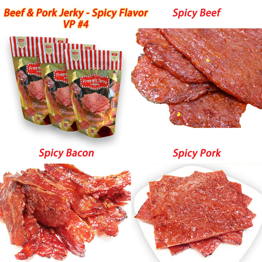BEEF & PORK - SPICY FLAVOR VARIETY PACK (spicy beef 4oz / spicy pork 4oz / spicy bacon 4oz)