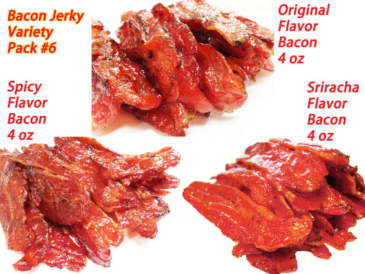 Mixed Flavor Bacon Jerky 12oz (orig. 4oz / spicy 4oz / Sriracha spicy 4oz)