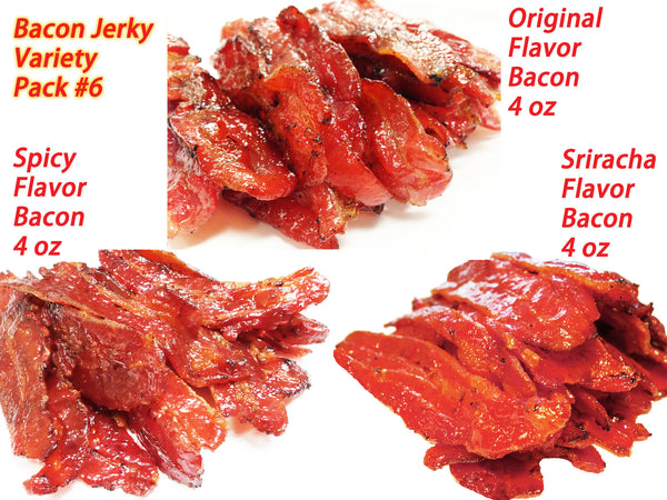 Variety Pack #6 - Bacon Jerky ***Original Flavor Bacon (4 oz), Spicy Bacon (4 oz), Sriracha Bacon (4 oz)***
