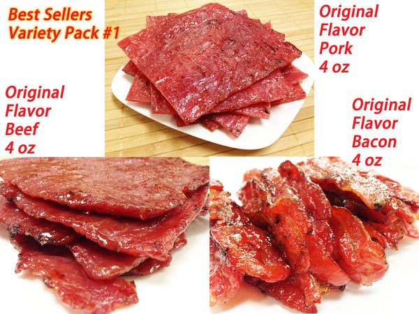 Original Flavor Beef+Pork 12oz. (orig. pork 4oz./orig. beef 4oz./orig. bacon 4oz.) ❁ 原味猪肉+牛肉 (原味猪肉 4oz./原味牛肉 4oz./原味培根 4oz.) 3袋总计12盎司