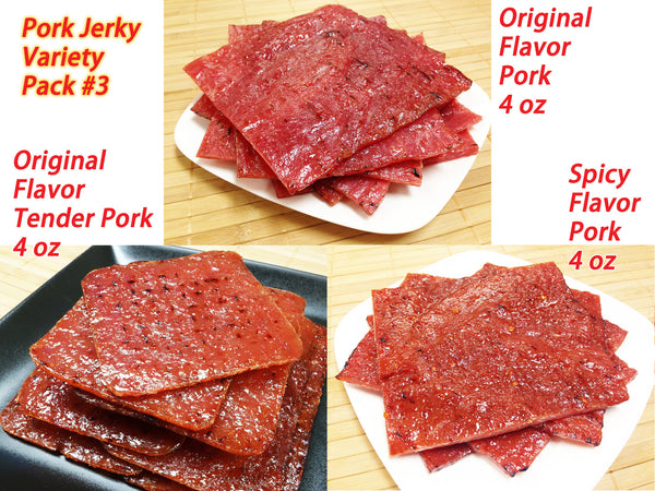 Mixed Flavor Pork 12oz (orig. pork 4oz./orig. tender pork 4oz./spicy pork 4oz.) ❁ 混合味猪肉 (原味猪肉 4oz./原味娇嫩猪肉 4oz./辣味猪肉 4oz.) 3袋总计12盎司