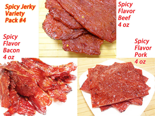 Spicy Flavor Beef & Pork Jerky 12oz (spicy beef 4oz / spicy pork 4oz / spicy bacon 4oz)